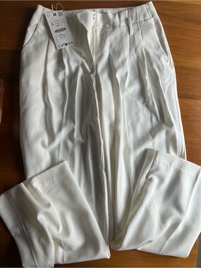 Zara Crisp White High-Waist Trousers